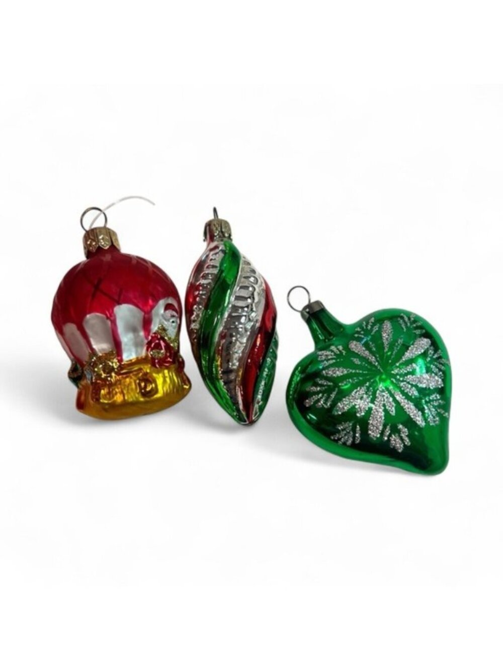 Vintage Festive Glass Ornament Set - Red, Green, Gold, sparkle, glitter, old sch